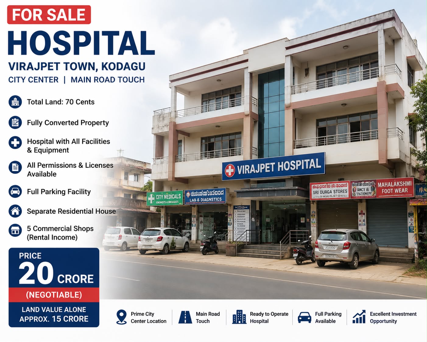 🆔 *PROPERTY ID – 6049* 🏥 *Fully Equipped Hospital for Sale – Virajpet Town, Kodag